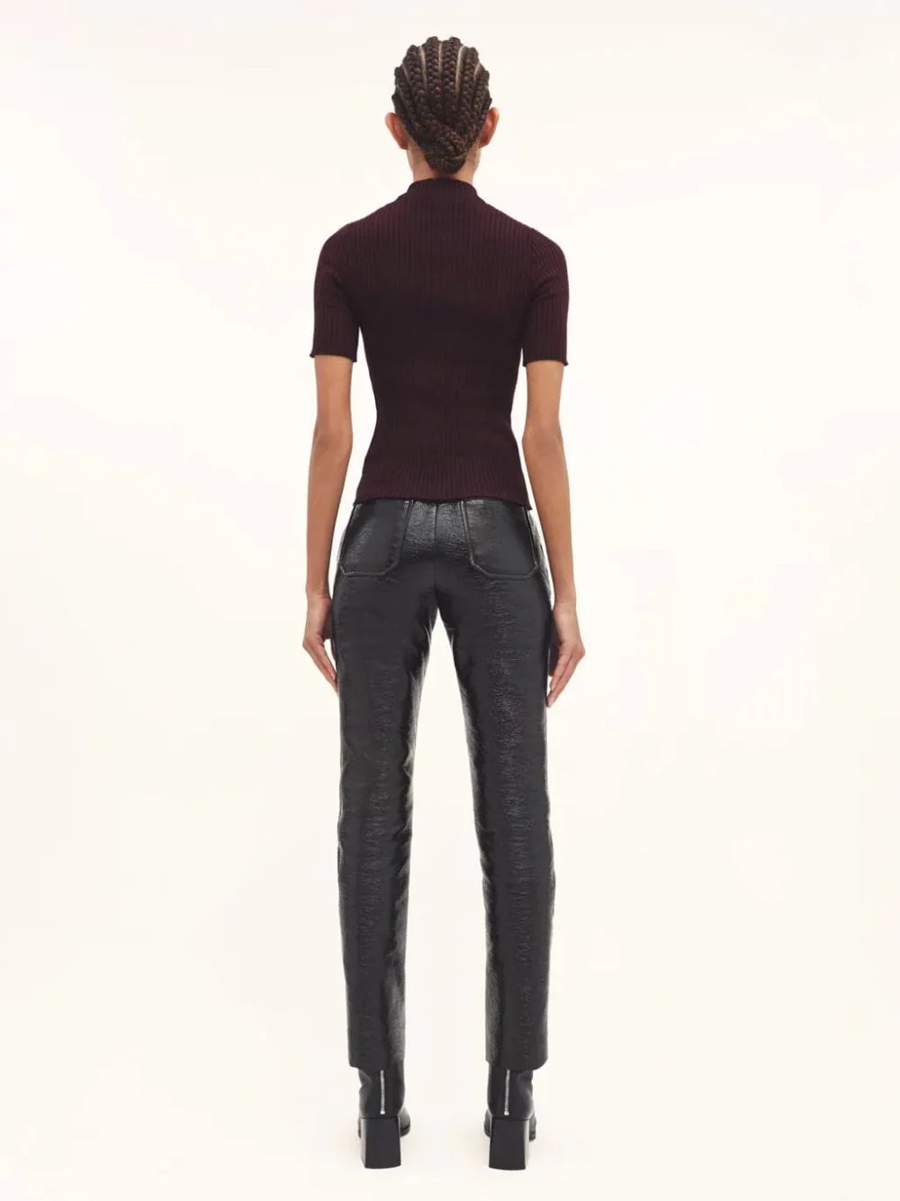Burgundy Rib Knit Short Sleeve Sweater - Image 4