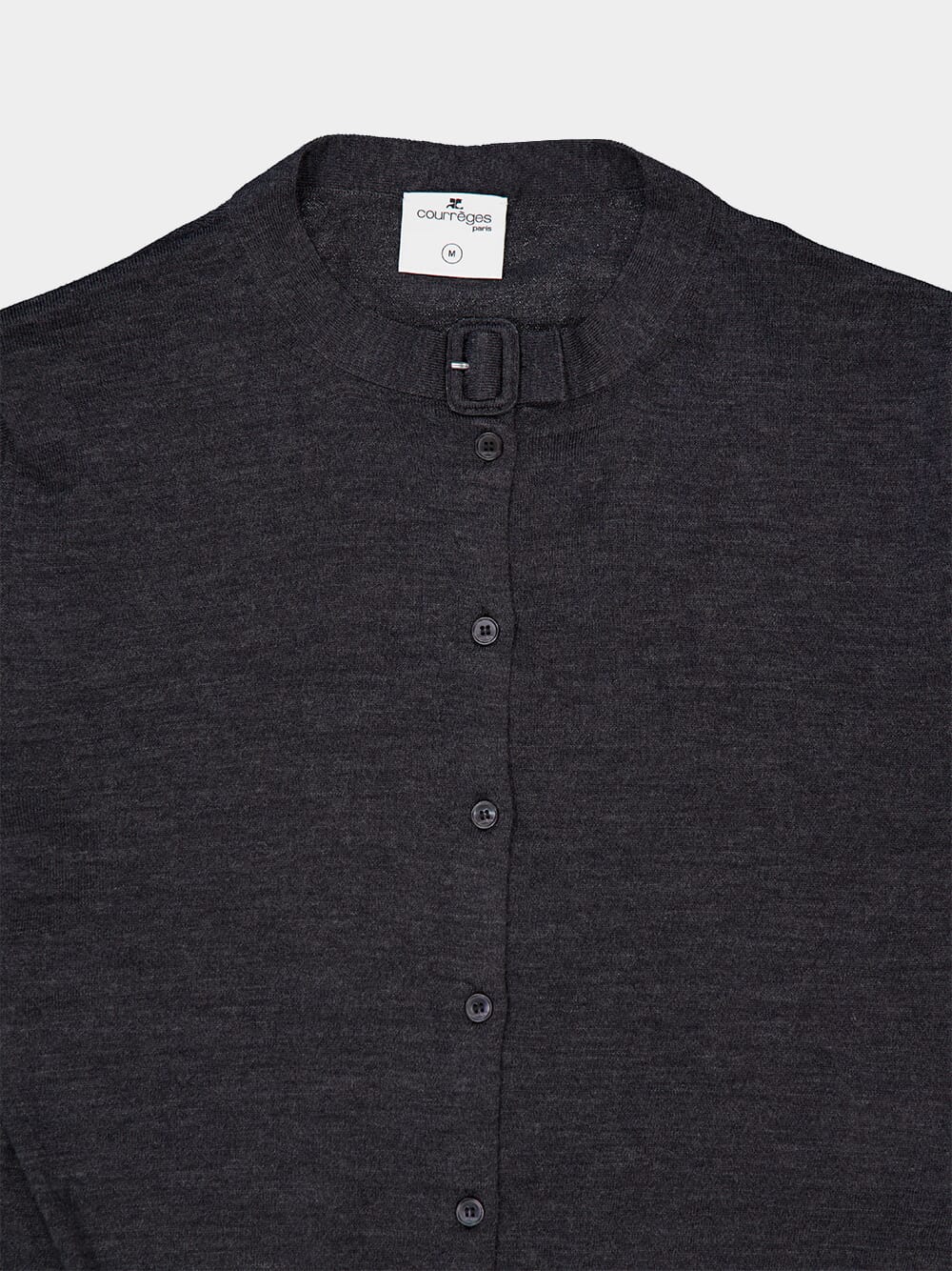 Carbon Grey Buttoned Merino Wool Cardigan - Image 3