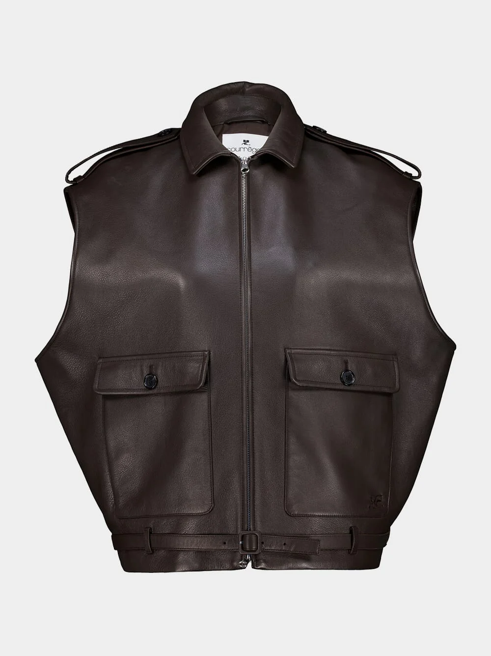 Dark Brown Sleeveless Leather Jacket