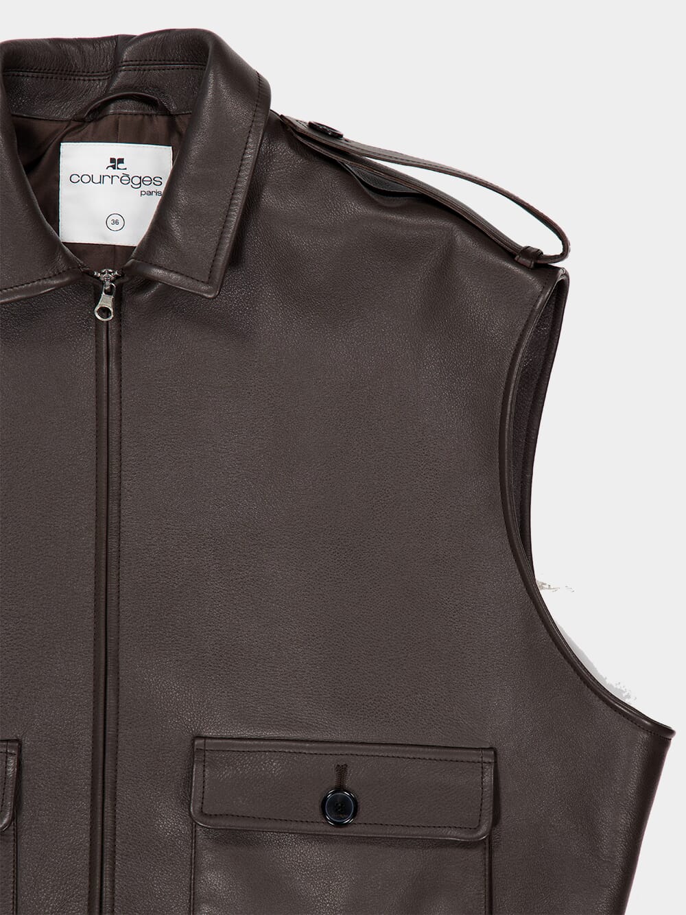 Dark Brown Sleeveless Leather Jacket - Image 3