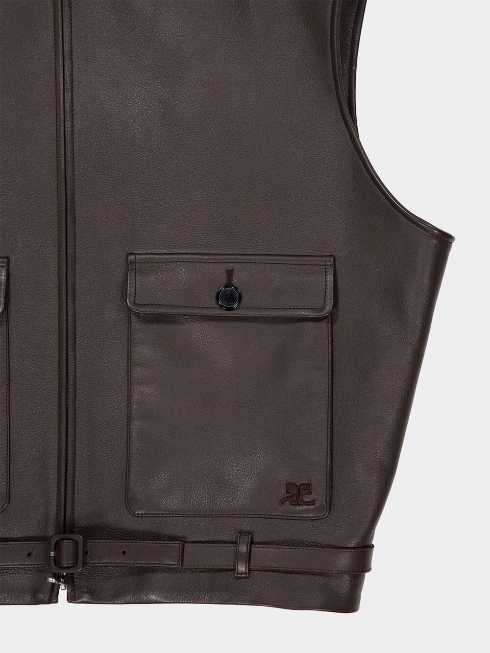 Dark Brown Sleeveless Leather Jacket - Image 4