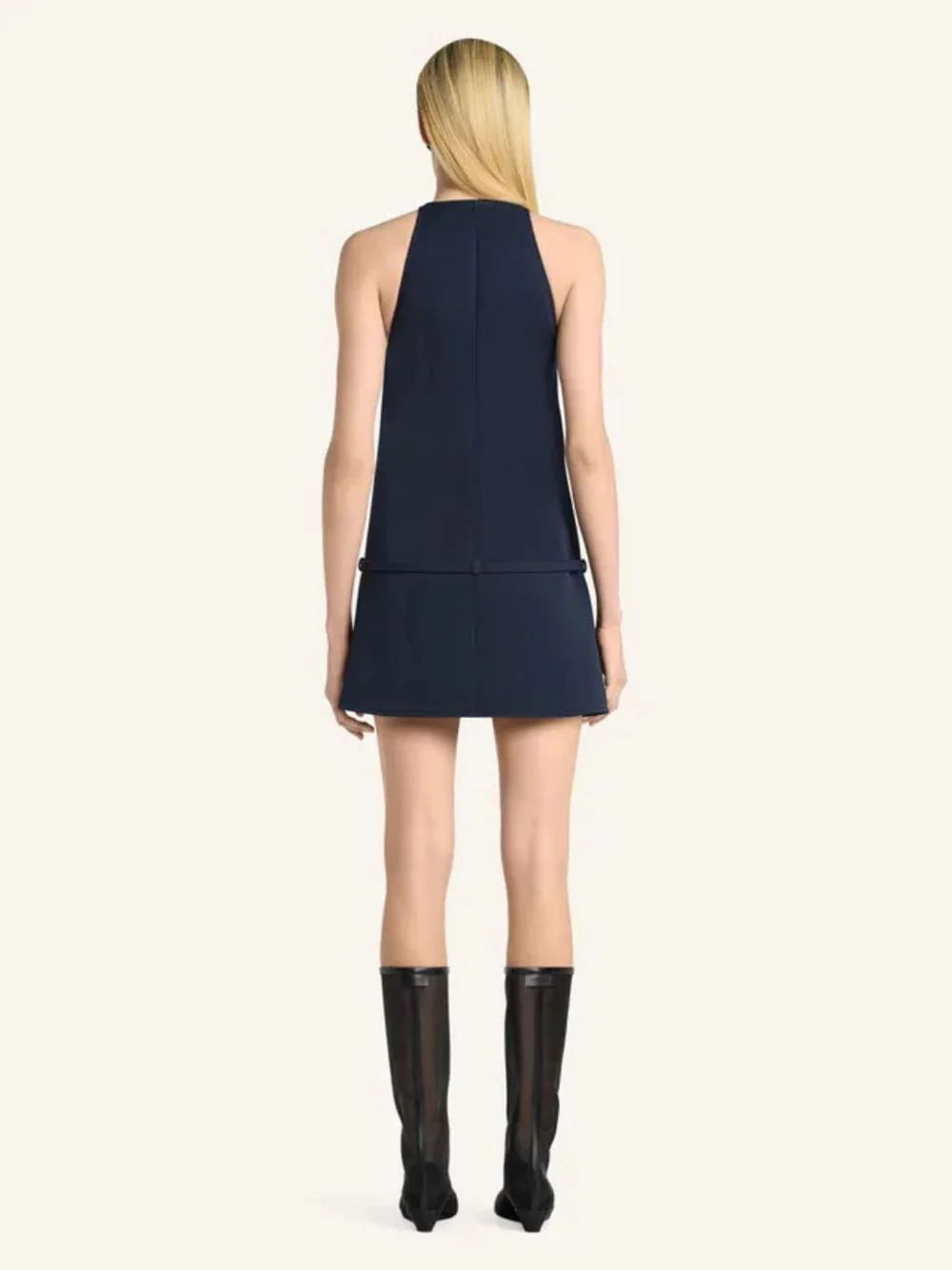 Navy A-Line Belted Mini Dress - Image 3