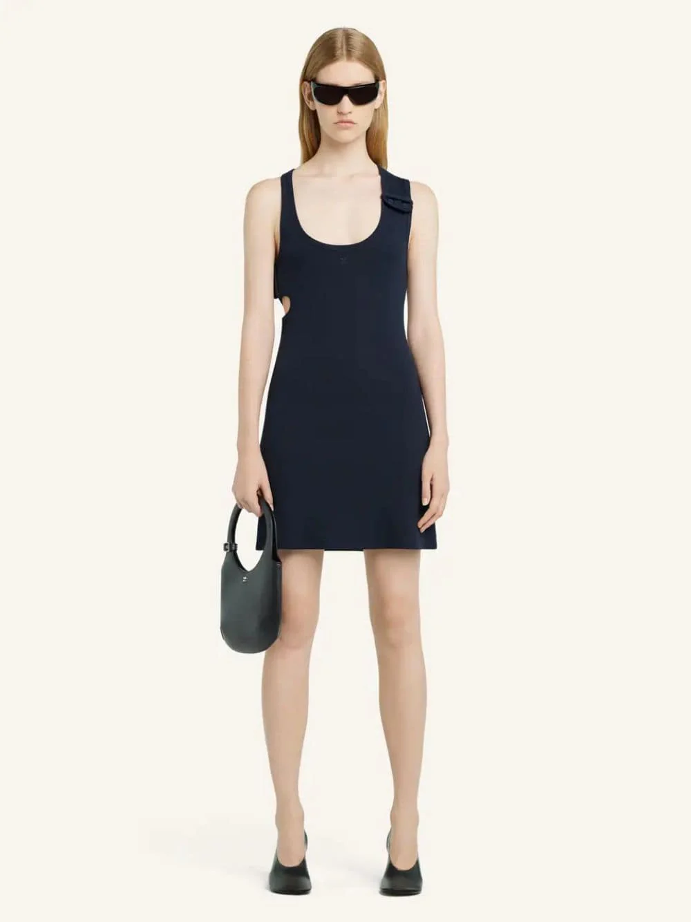 Navy Double Buckle 90's Rib Dress