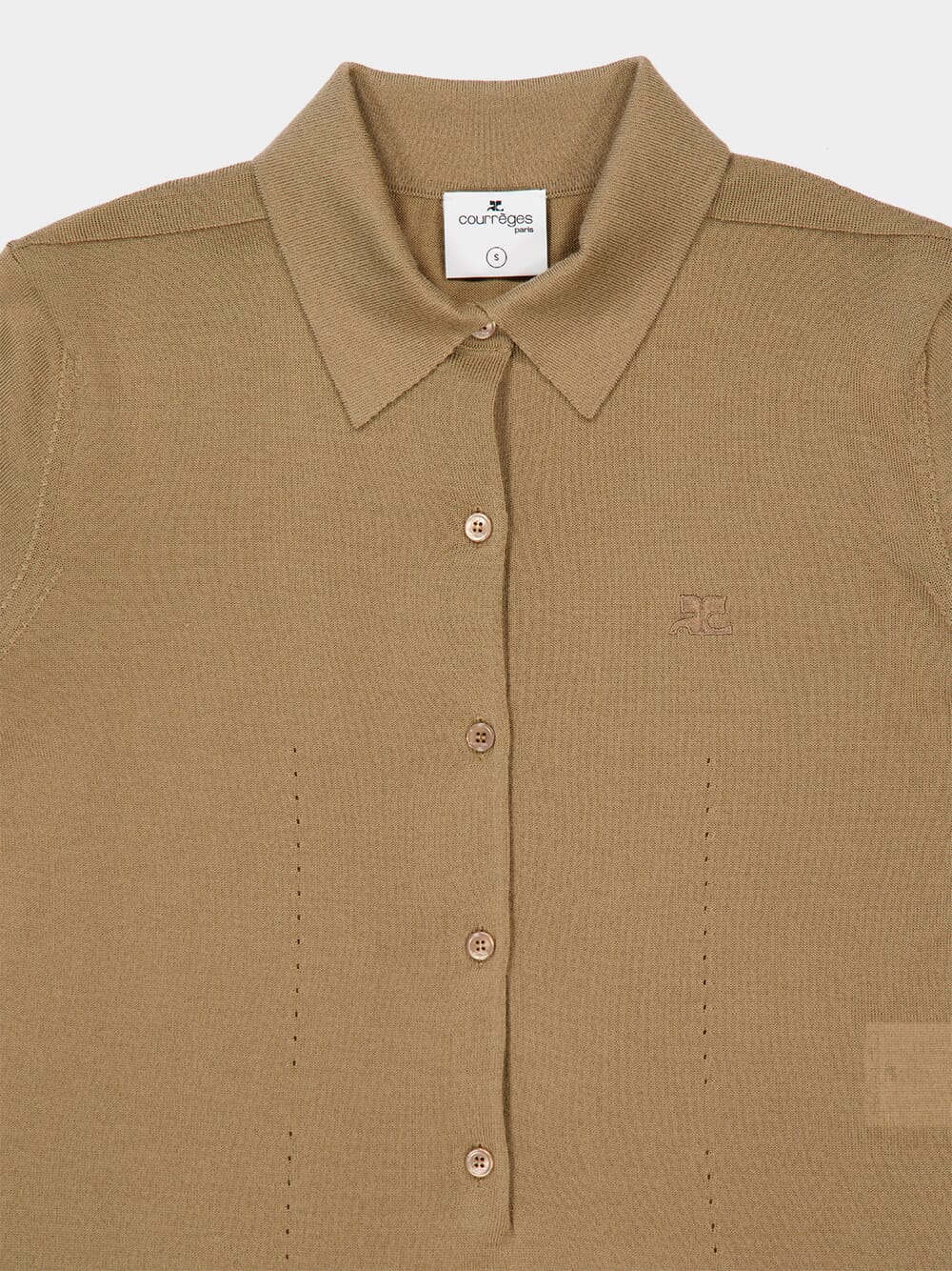 Sandy Brown Merino Wool Polo Shirt - Image 3