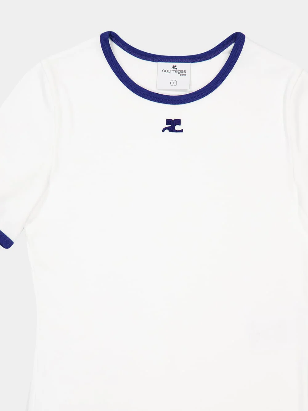 White and Mineral Blue Contrast Cotton T-Shirt - Image 5