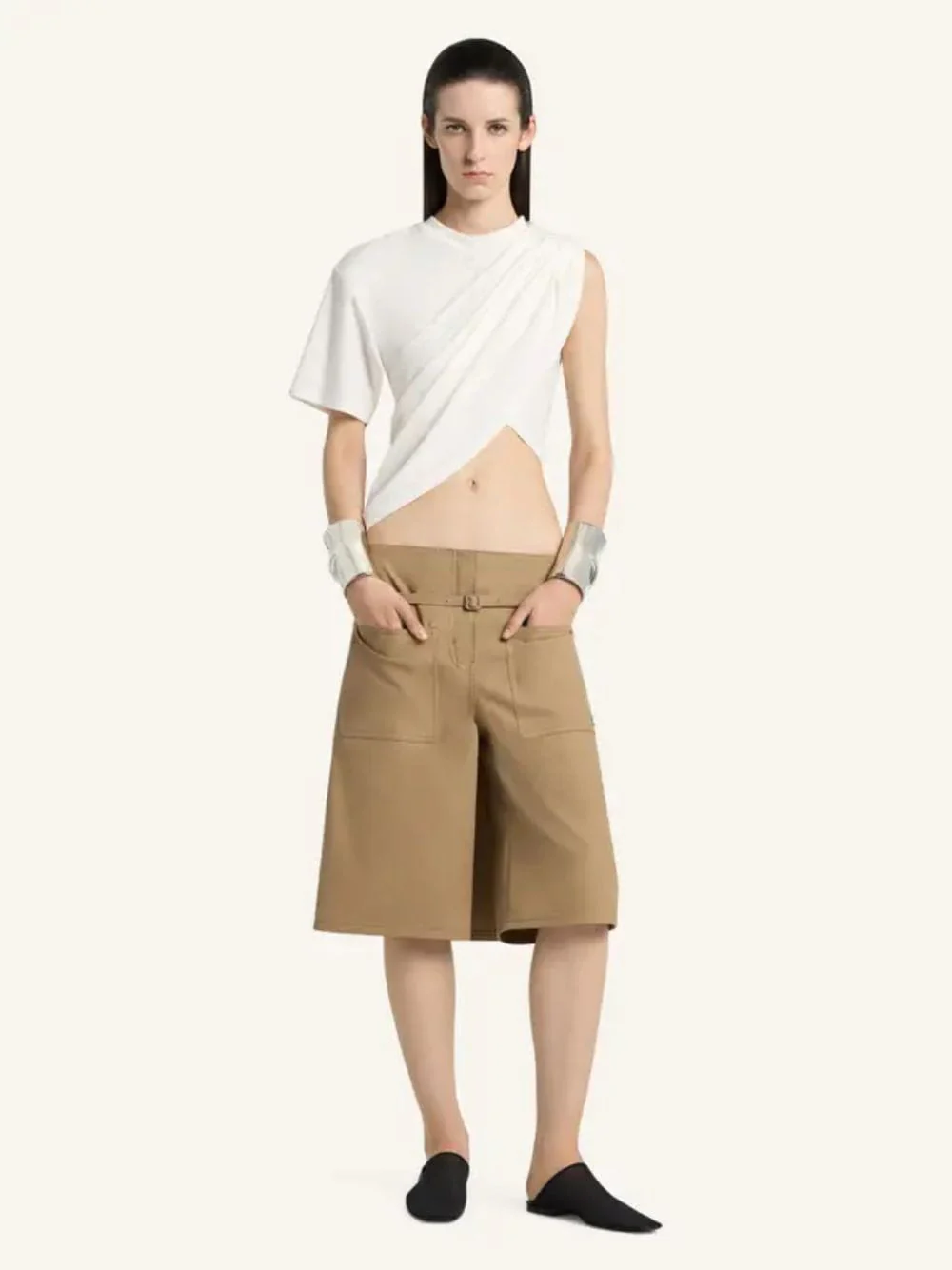 White Asymmetrical Twist Cotton T-Shirt