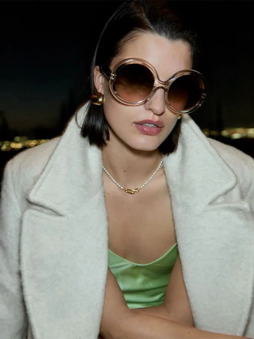 Sand Beige 1412 Round Sunglasses