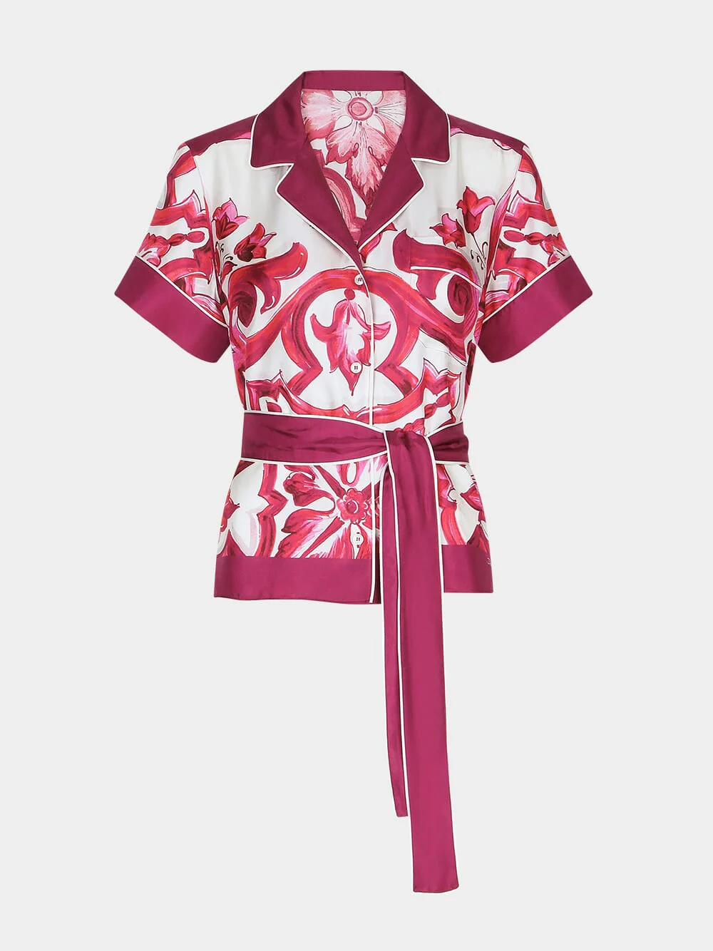 Majolica-Print Belted Silk Shirt - Image 2