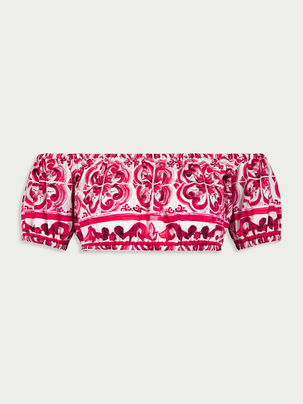 Majolica-Print Cotton Crop Top