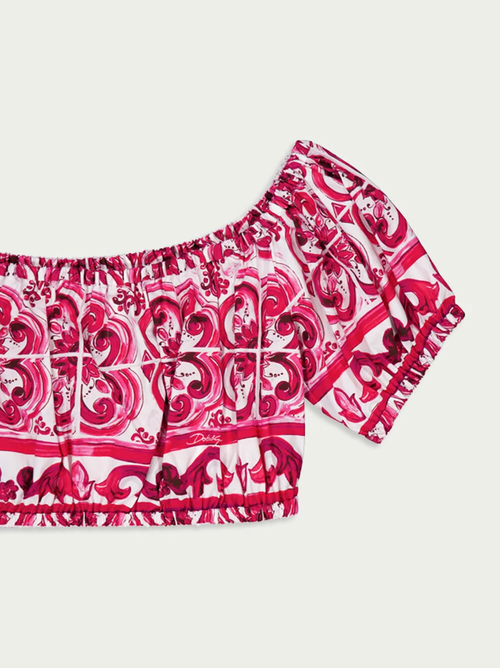 Majolica-Print Cotton Crop Top - Image 3
