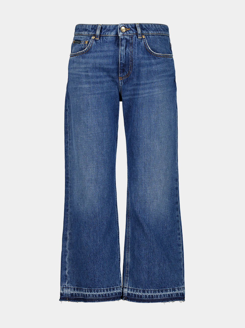 Blue Wide-Leg Mid-Rise Denim Jeans