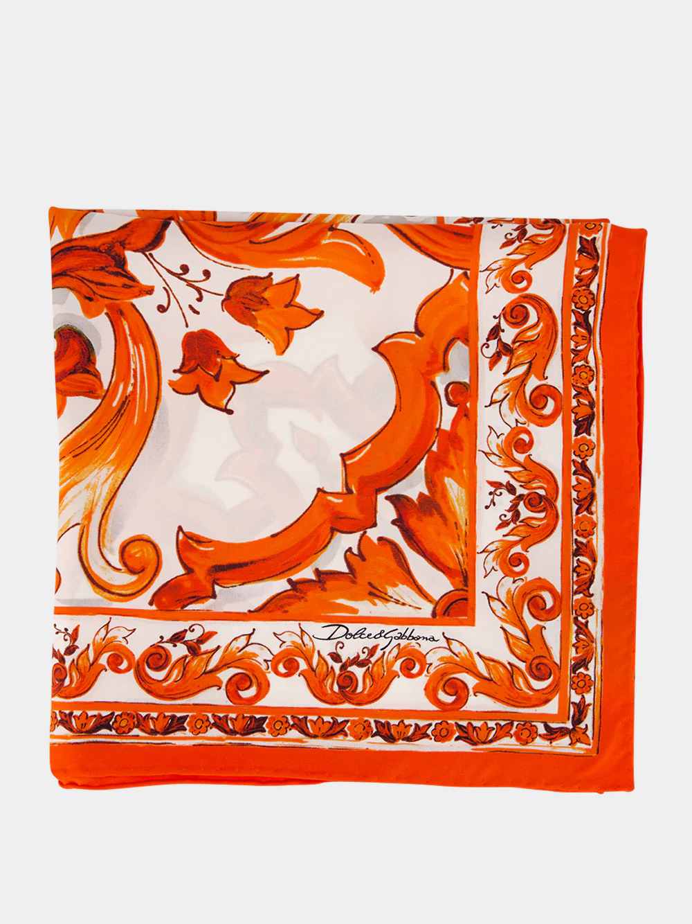 Orange Majolica-Print Silk Twill Scarf - Image 3