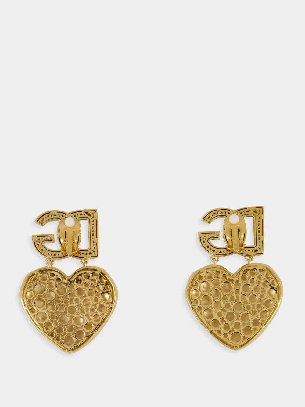 Gold Drop Earrings with Heart and DG Logo - Image 2