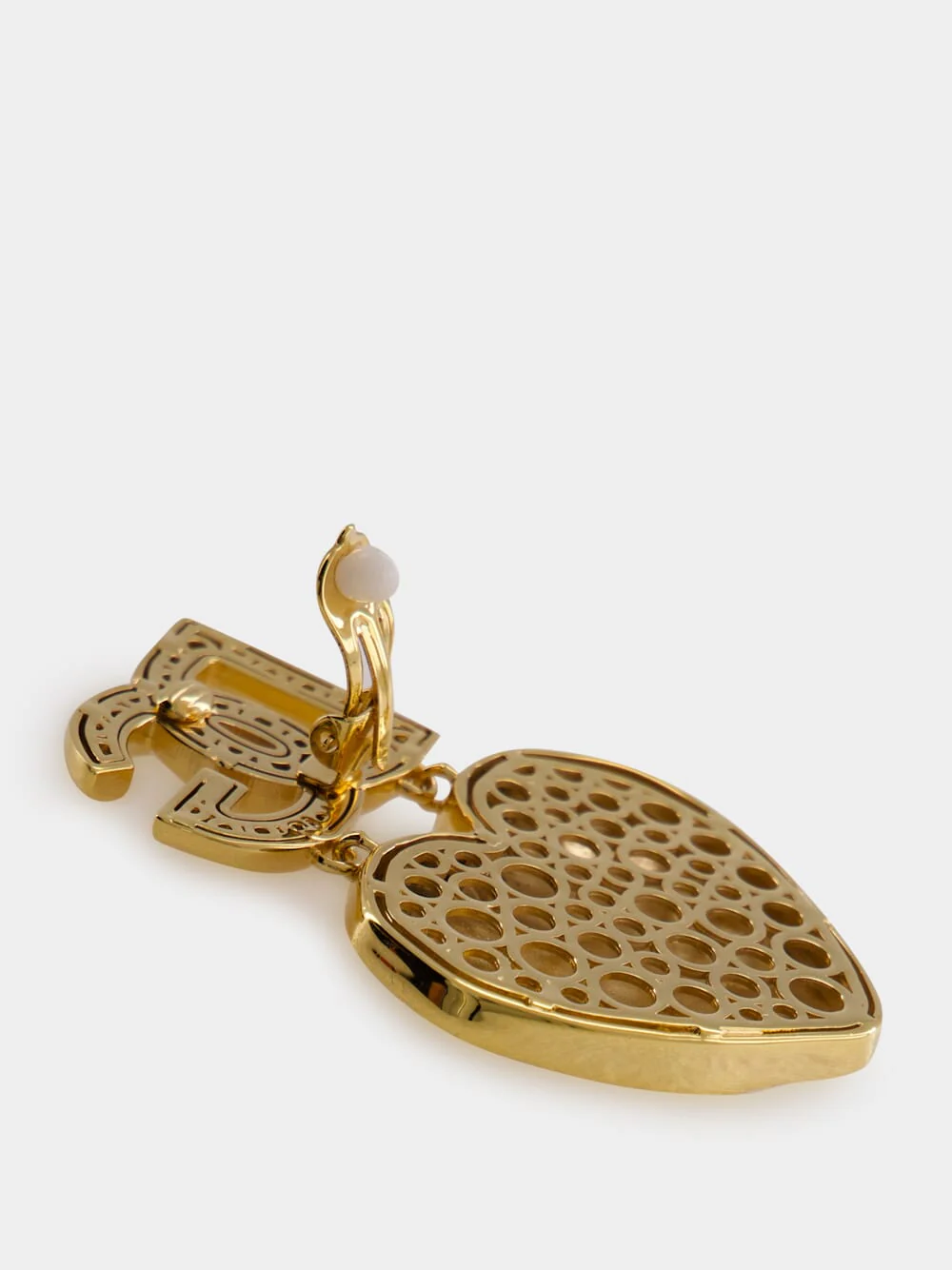 Gold Drop Earrings with Heart and DG Logo - Image 4