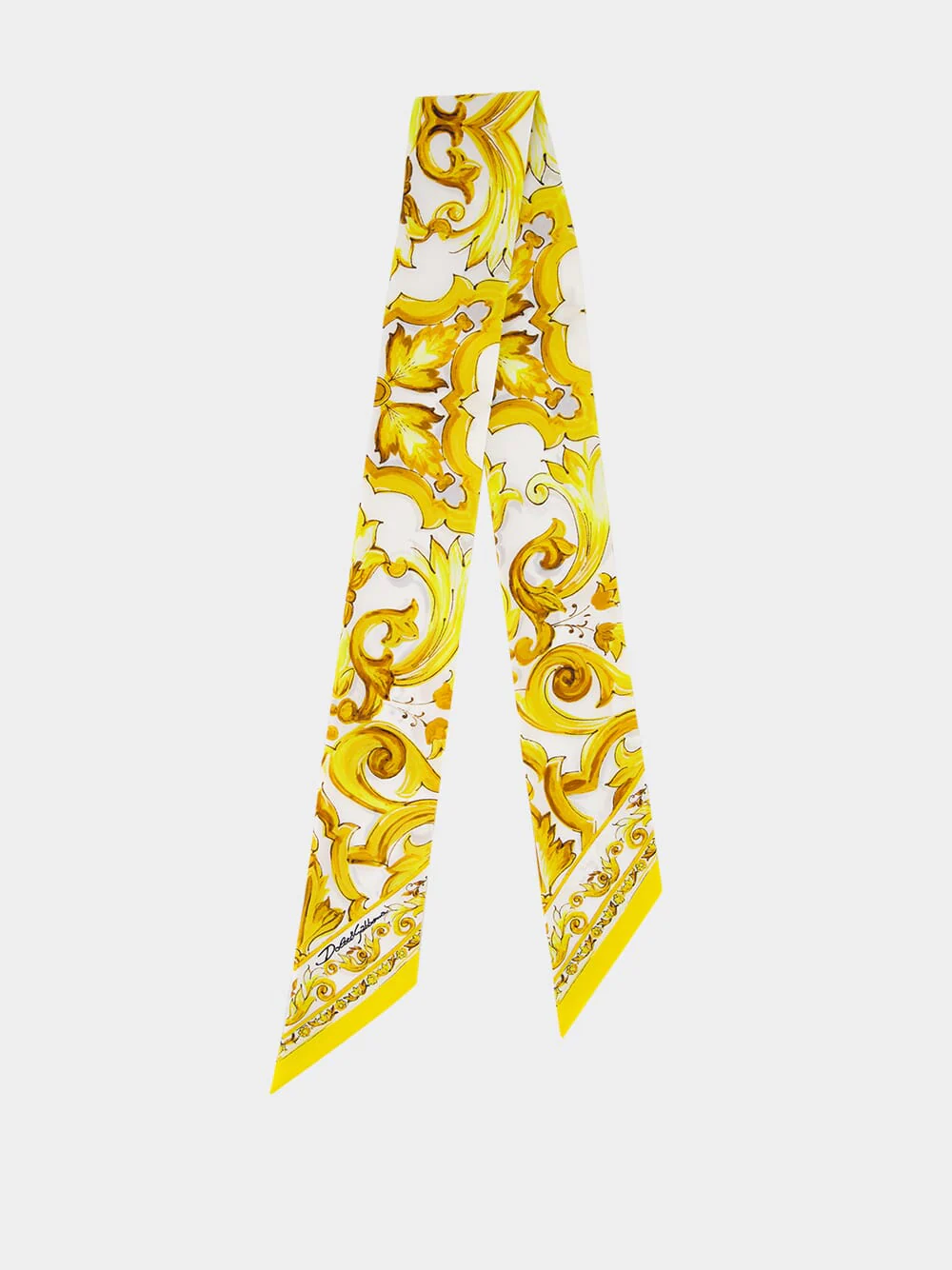 Yellow Majolica-Print Silk Twill Headscarf