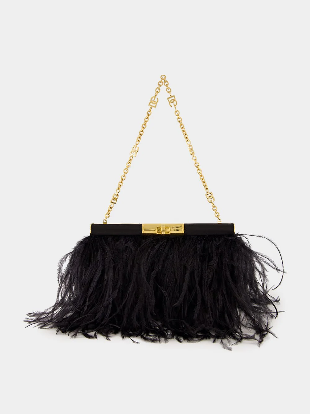 Black Medium Marlene Satin Shoulder Bag with Ostrich Feathers