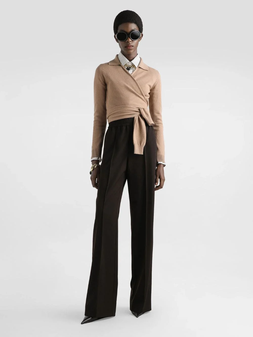 Beige Cashmere Wrap Cardigan