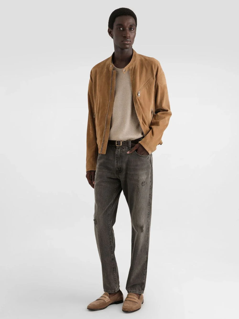 Beige Lambskin Leather Jacket - Image 2
