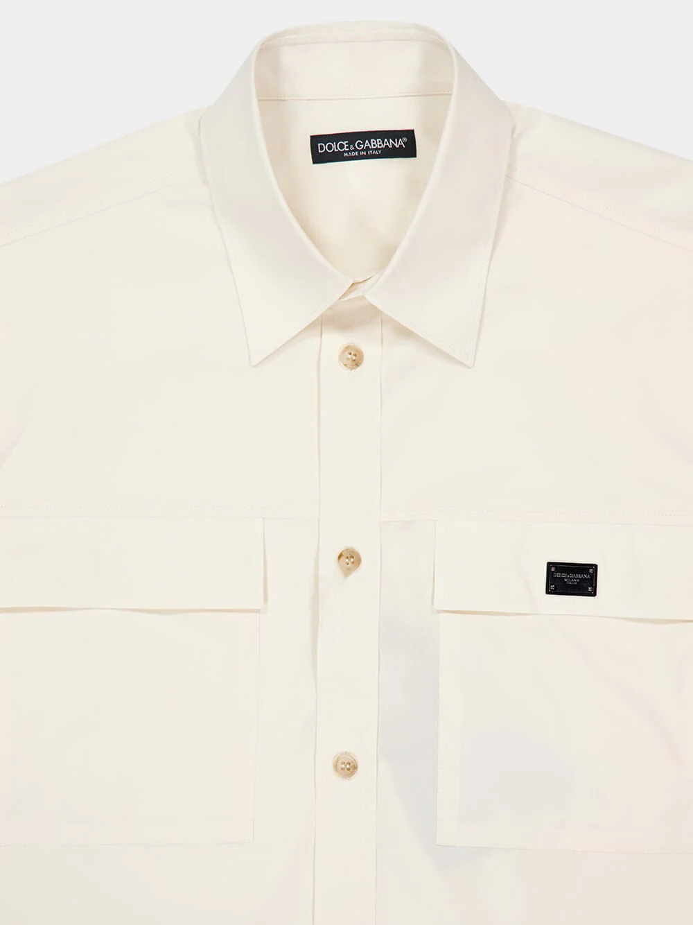 Beige Poplin Hawaiian Shirt with Metal Logo Tag - Image 10