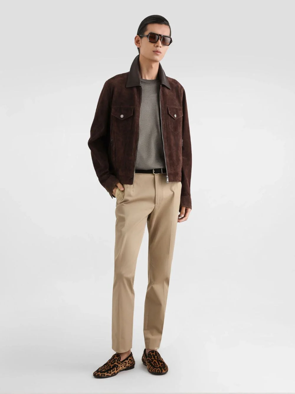 Beige Stretch Cotton Gabardine Trousers