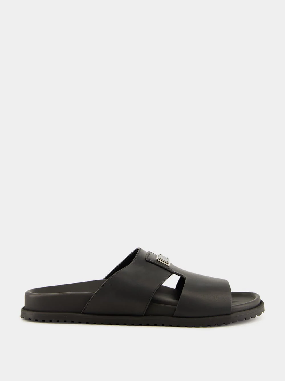 Black Calfskin Slide Sandals