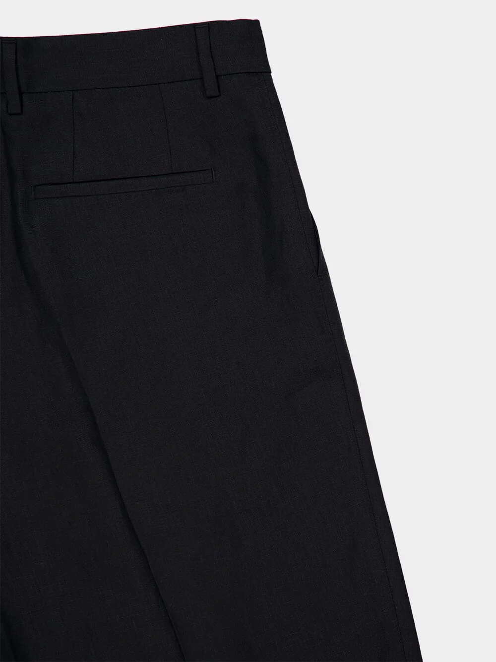 Black Classic Linen Straight-Fit Trousers - Image 4