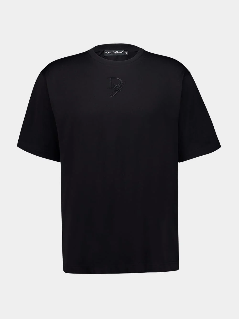 Black Cotton T-shirt with Logo Embroidery