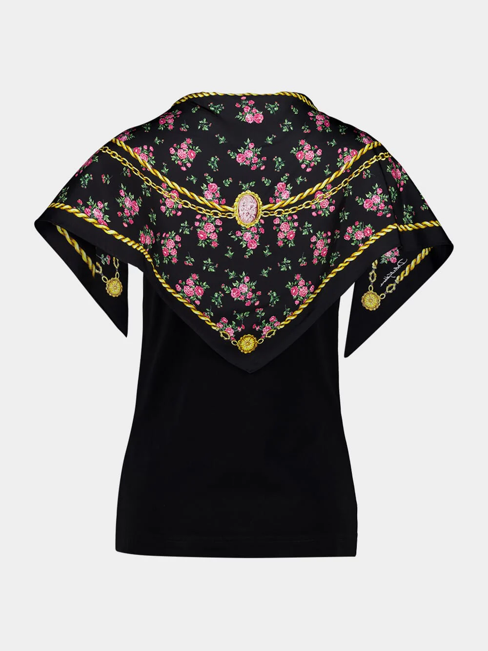 Black Cotton T-Shirt with Scarf Detail - Image 2