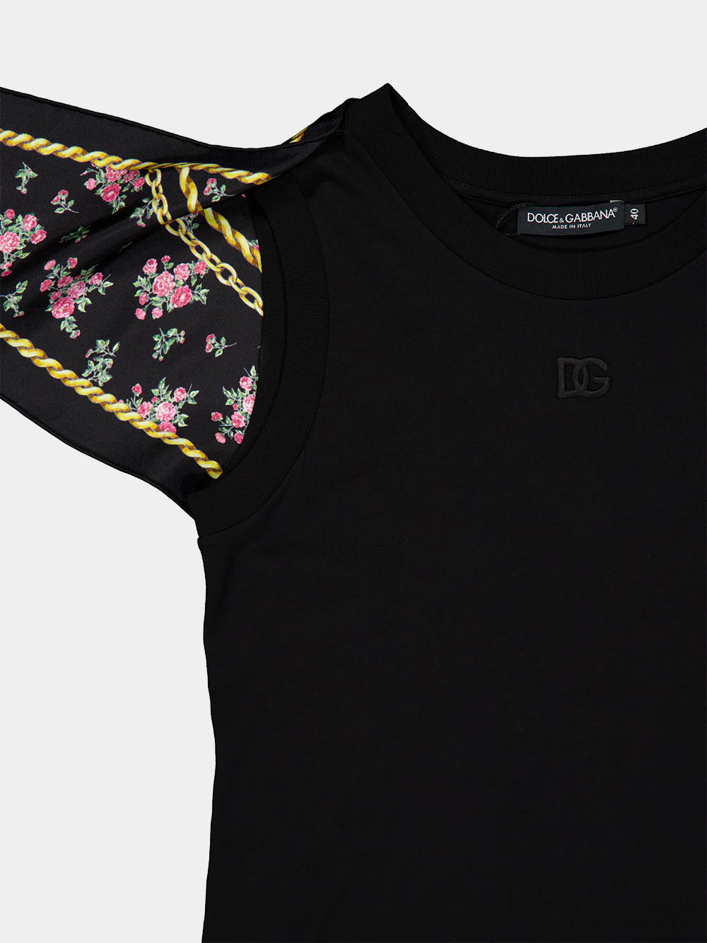 Black Cotton T-Shirt with Scarf Detail - Image 4