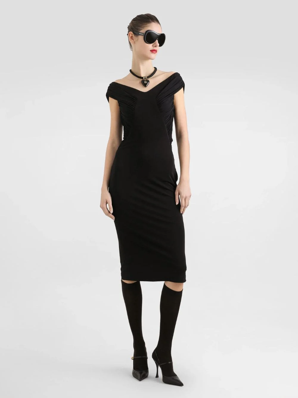 Black Crêpe Organza Bodycon Dress - Image 2