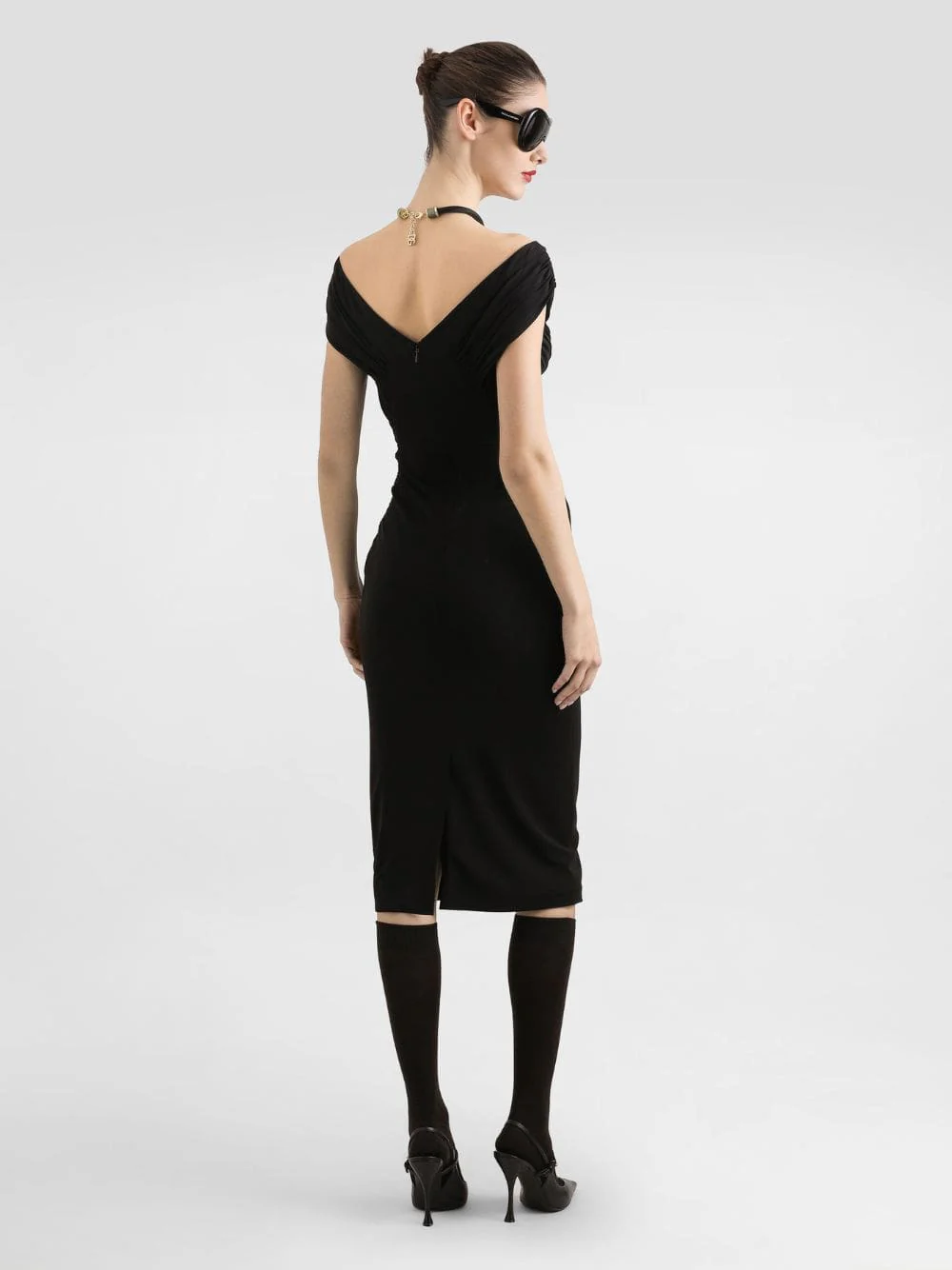 Black Crêpe Organza Bodycon Dress - Image 4