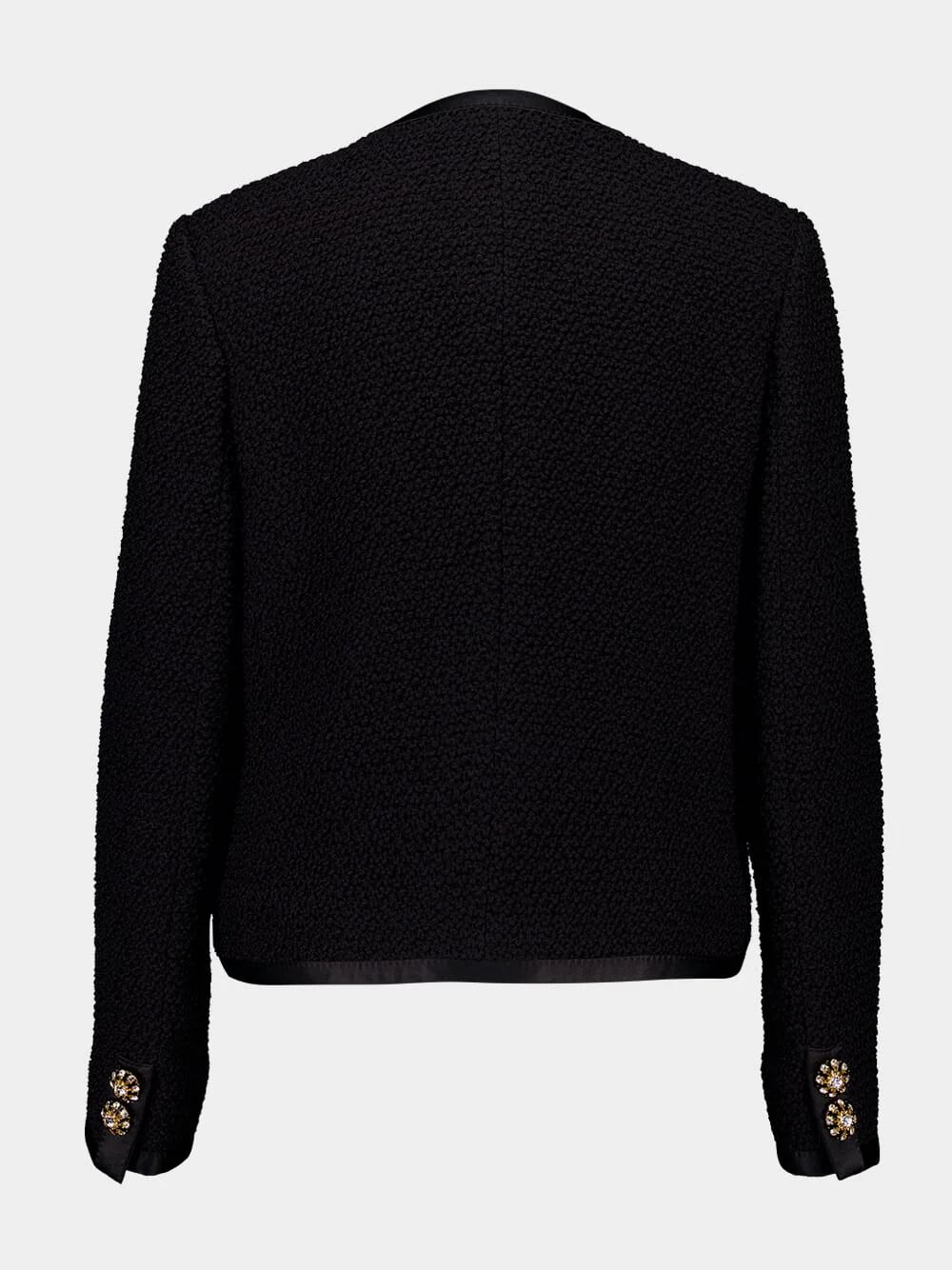 Black Cropped Single-Breasted Bouclé Tweed Jacket - Image 2