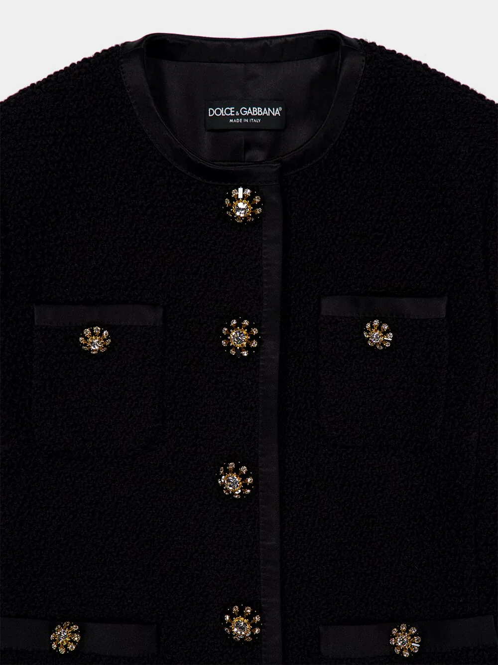 Black Cropped Single-Breasted Bouclé Tweed Jacket - Image 3