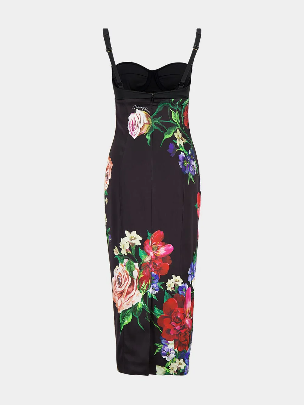 Black Floral Satin Slip Dress with Bra Detail - Image 3
