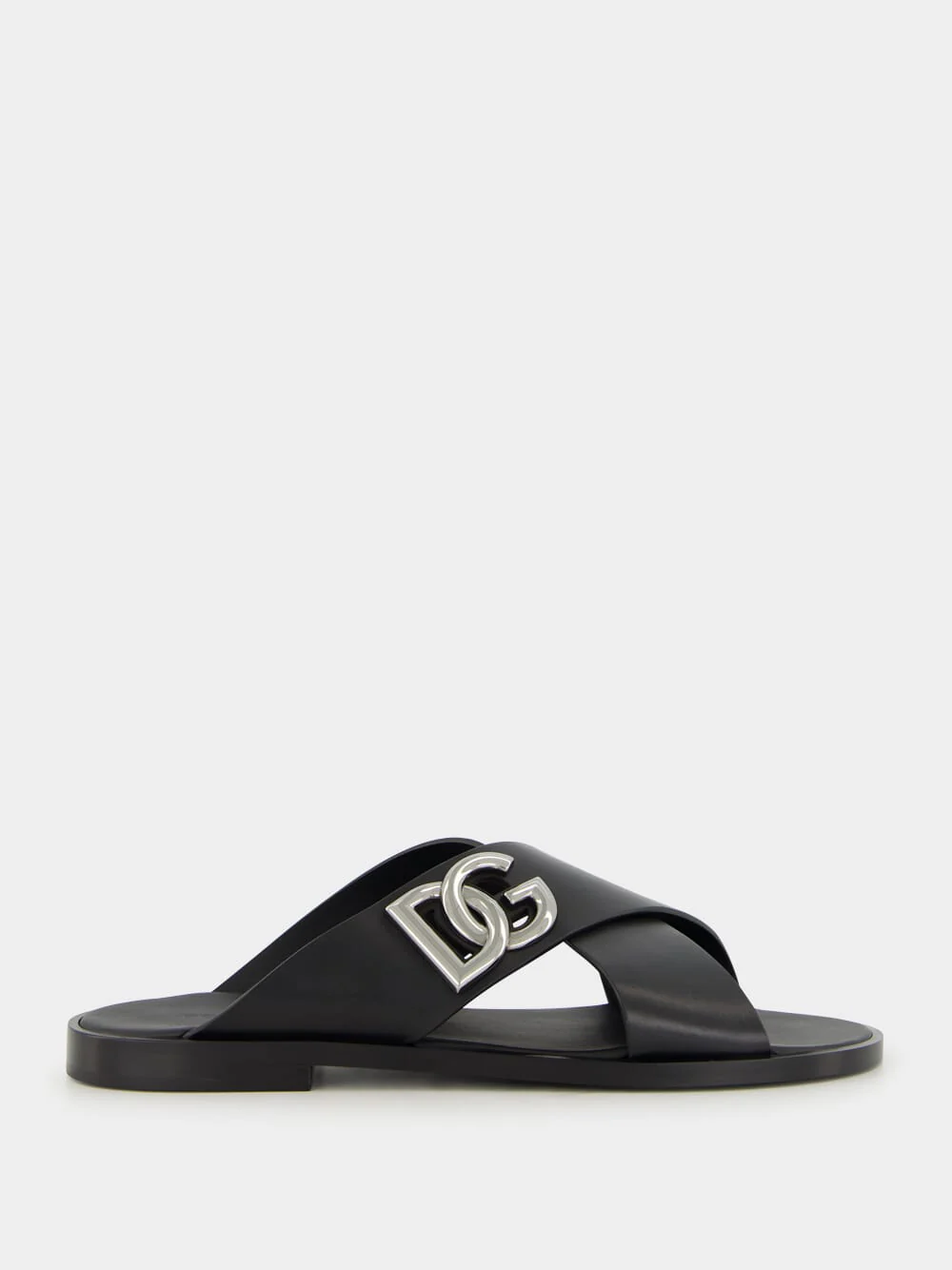Black Leather DG Logo Sandals