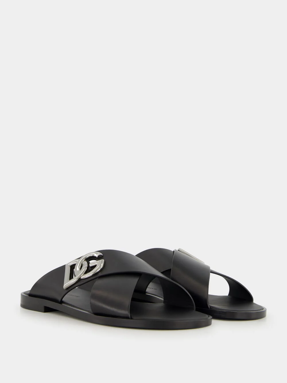 Black Leather DG Logo Sandals - Image 3