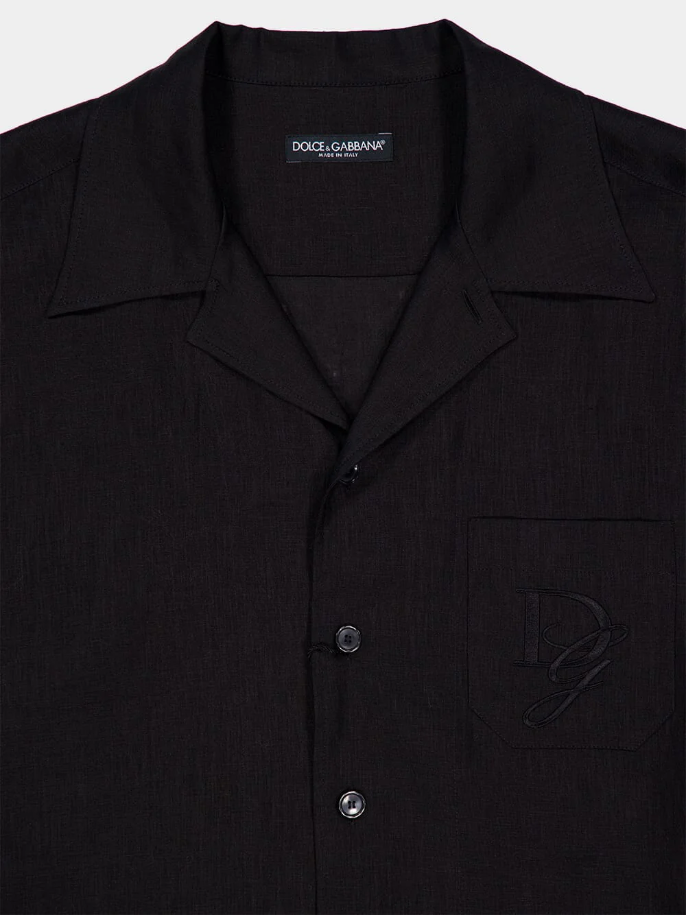 Black Linen Short Sleeve Button-Up Shirt - Image 3