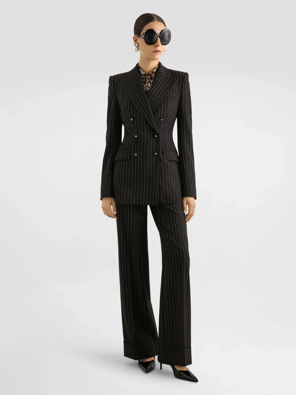 Black Pinstripe Bi-Stretch Wool Trousers - Image 2