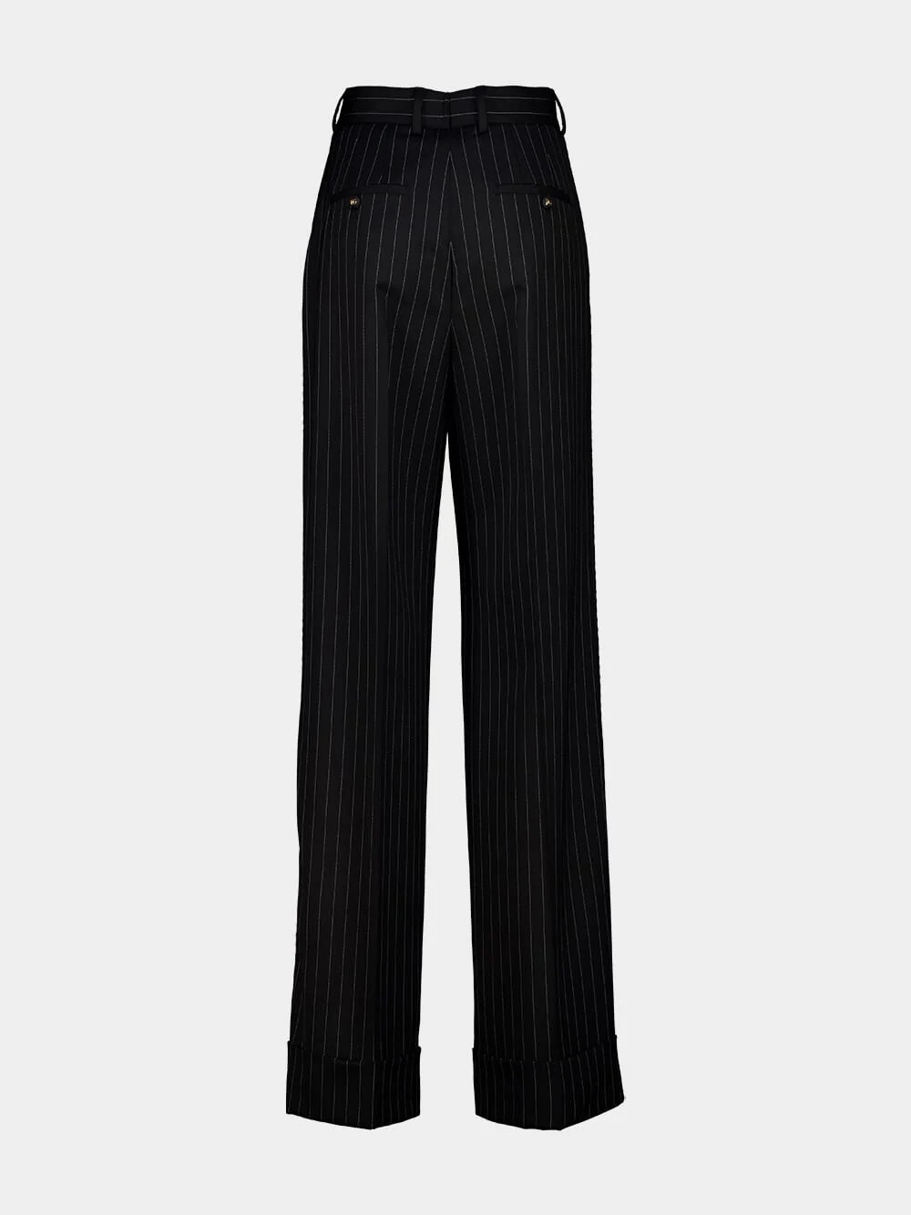 Black Pinstripe Bi-Stretch Wool Trousers - Image 3