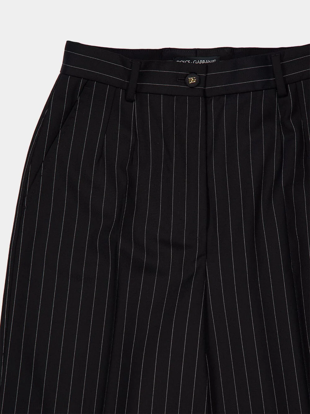 Black Pinstripe Bi-Stretch Wool Trousers - Image 5