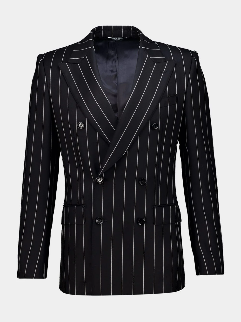 Black Pinstripe Sicilia Wool Jacket - Image 2