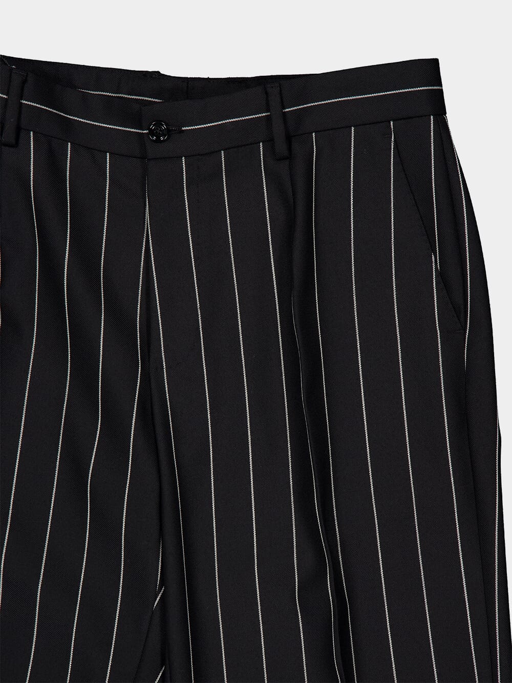 Black Pinstripe Wool Trousers - Image 3