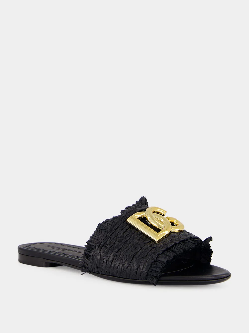 Black Raffia Fringed Flat Slides - Image 2