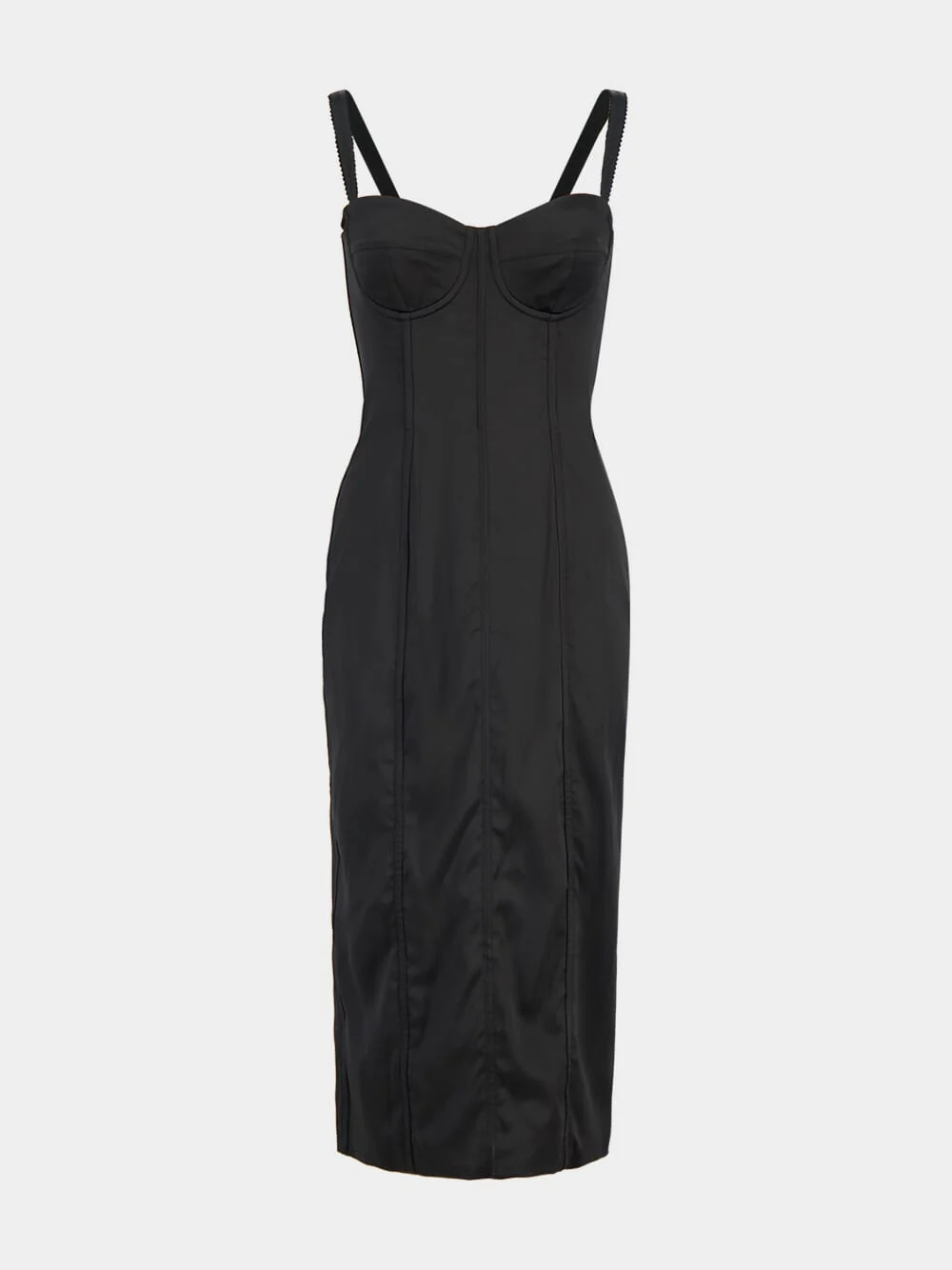 Black Satin Calf-Length Corset Dress