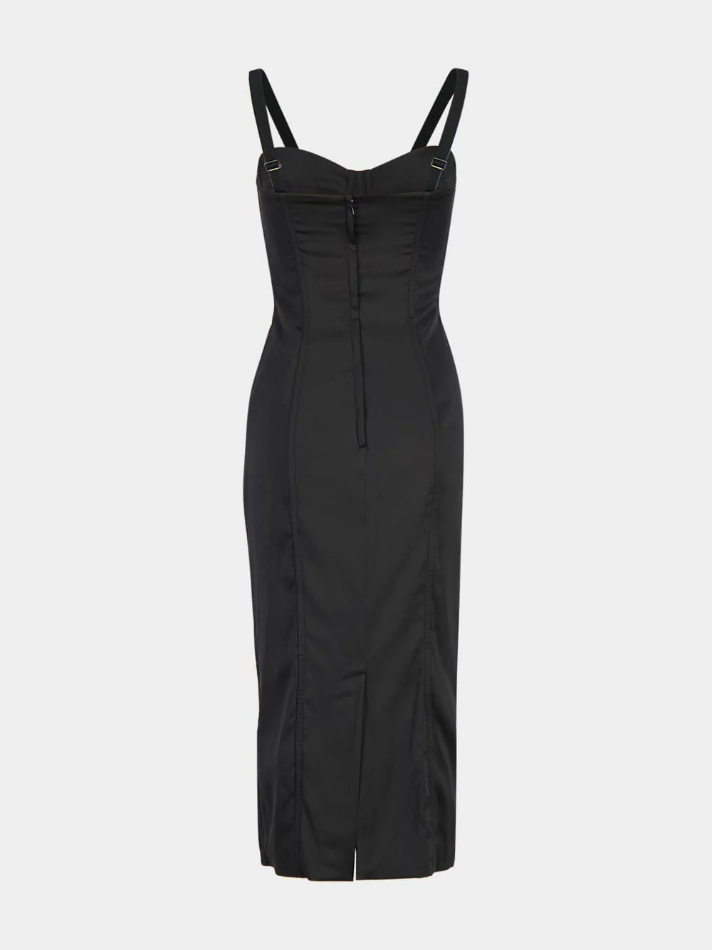 Black Satin Calf-Length Corset Dress - Image 2