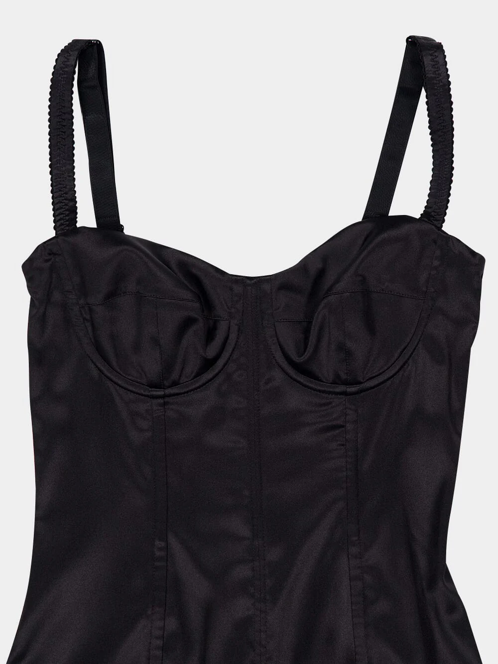 Black Satin Calf-Length Corset Dress - Image 3