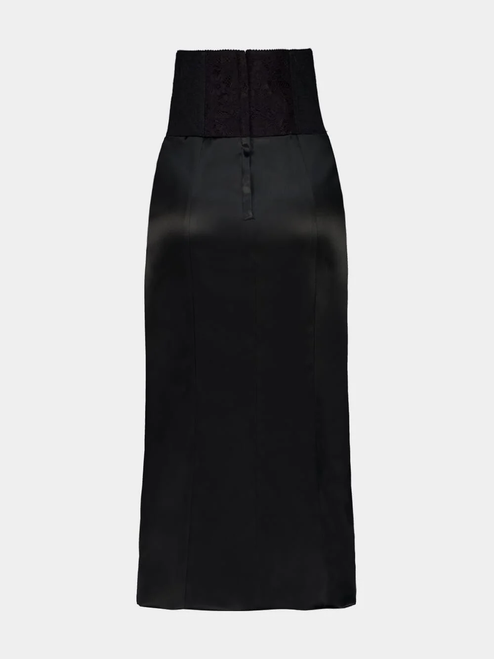 Black Satin Corset-Belt Midi Skirt - Image 4