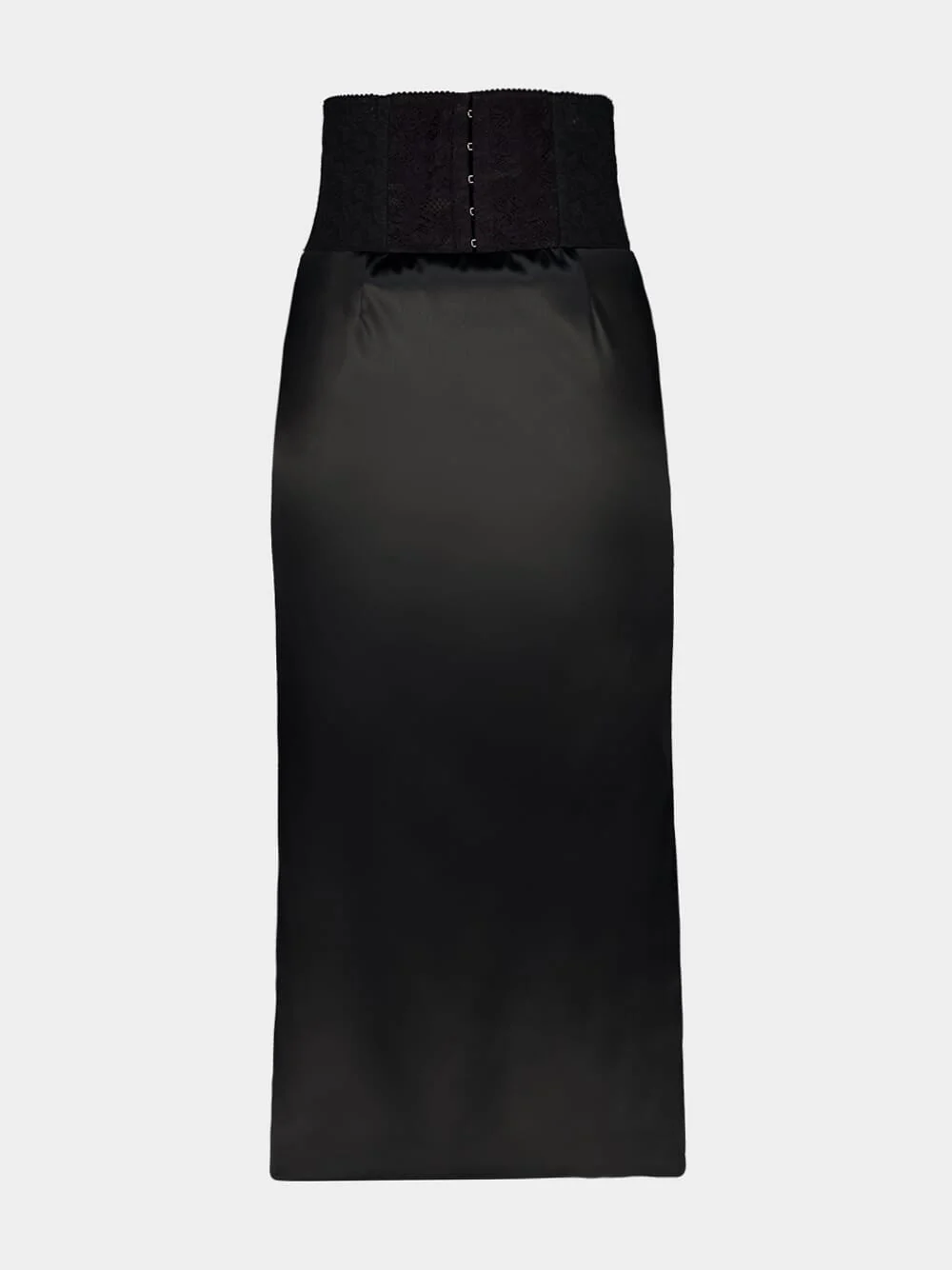 Black Satin Corset-Belt Midi Skirt - Image 8