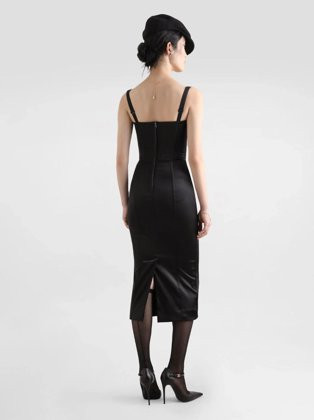 Black Satin Corset Midi Dress - Image 4