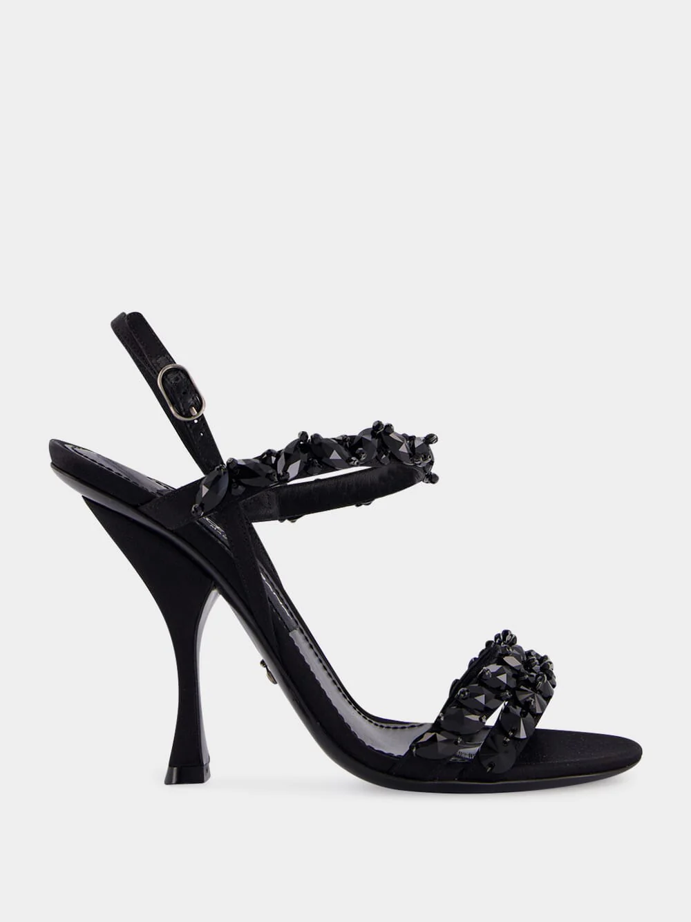 Black Satin Rhinestone High-Heel Sandals